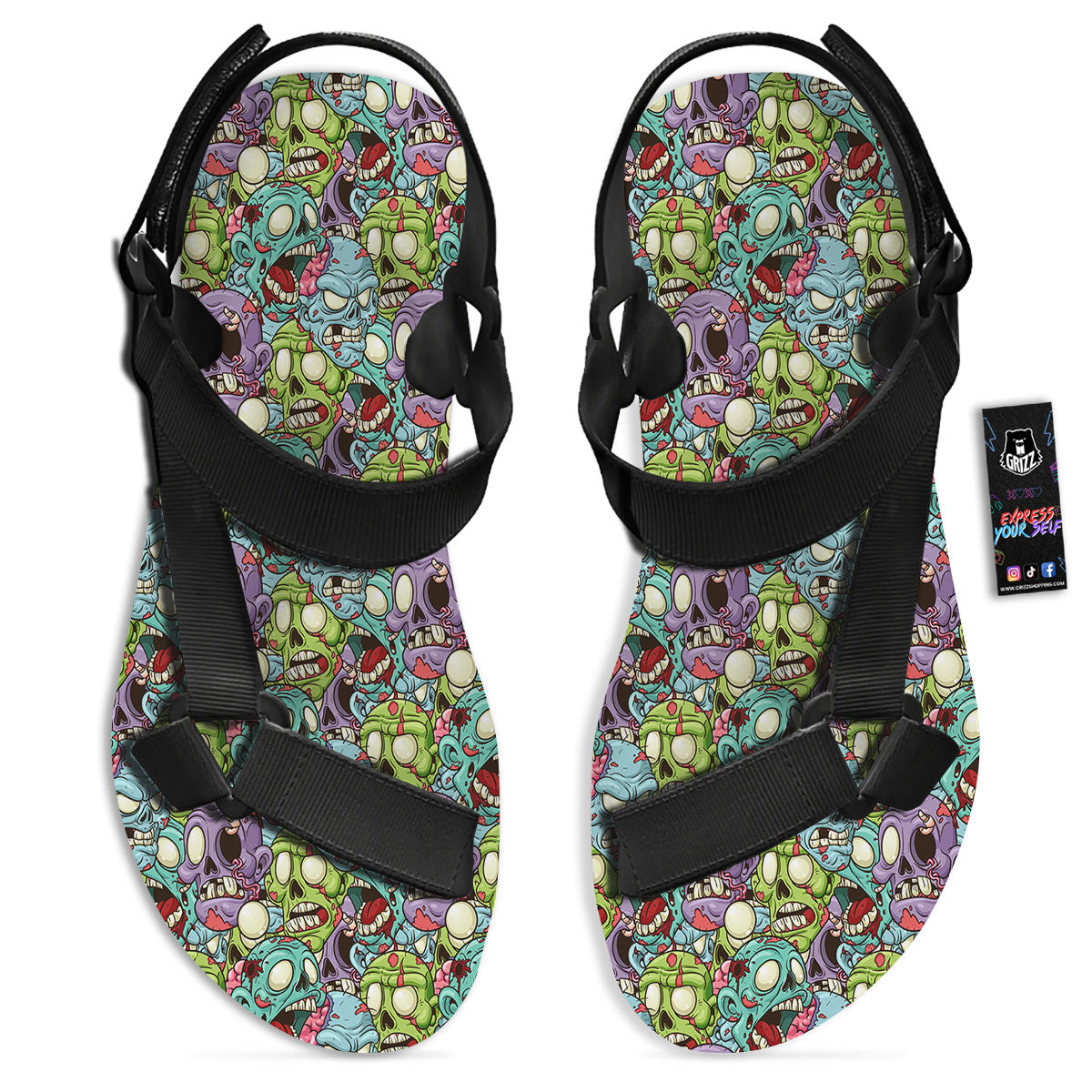 Zombie Bloody Print Pattern Black Open Toe Sandals-grizzshop