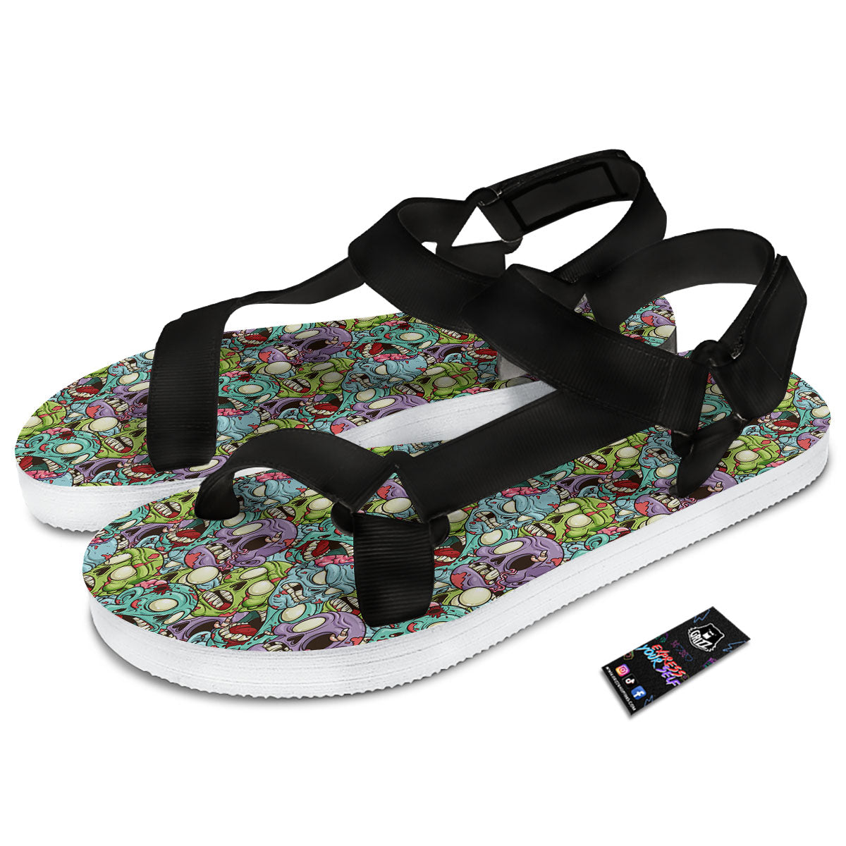 Zombie Bloody Print Pattern Black Open Toe Sandals-grizzshop