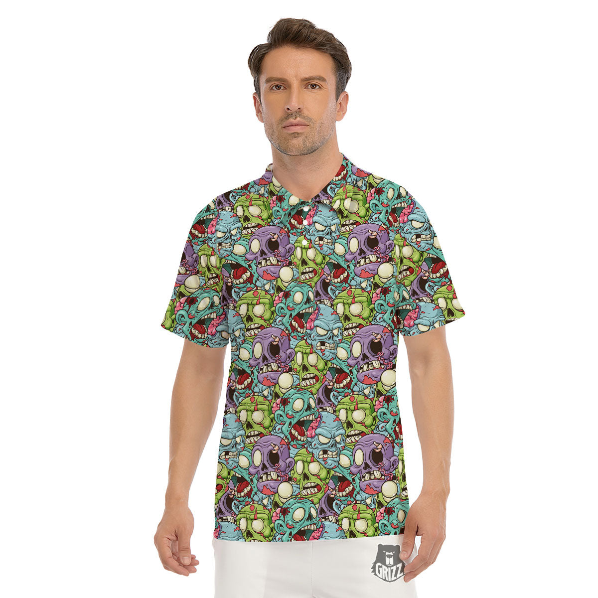 Zombie Bloody Print Pattern Men's Golf Shirts-grizzshop