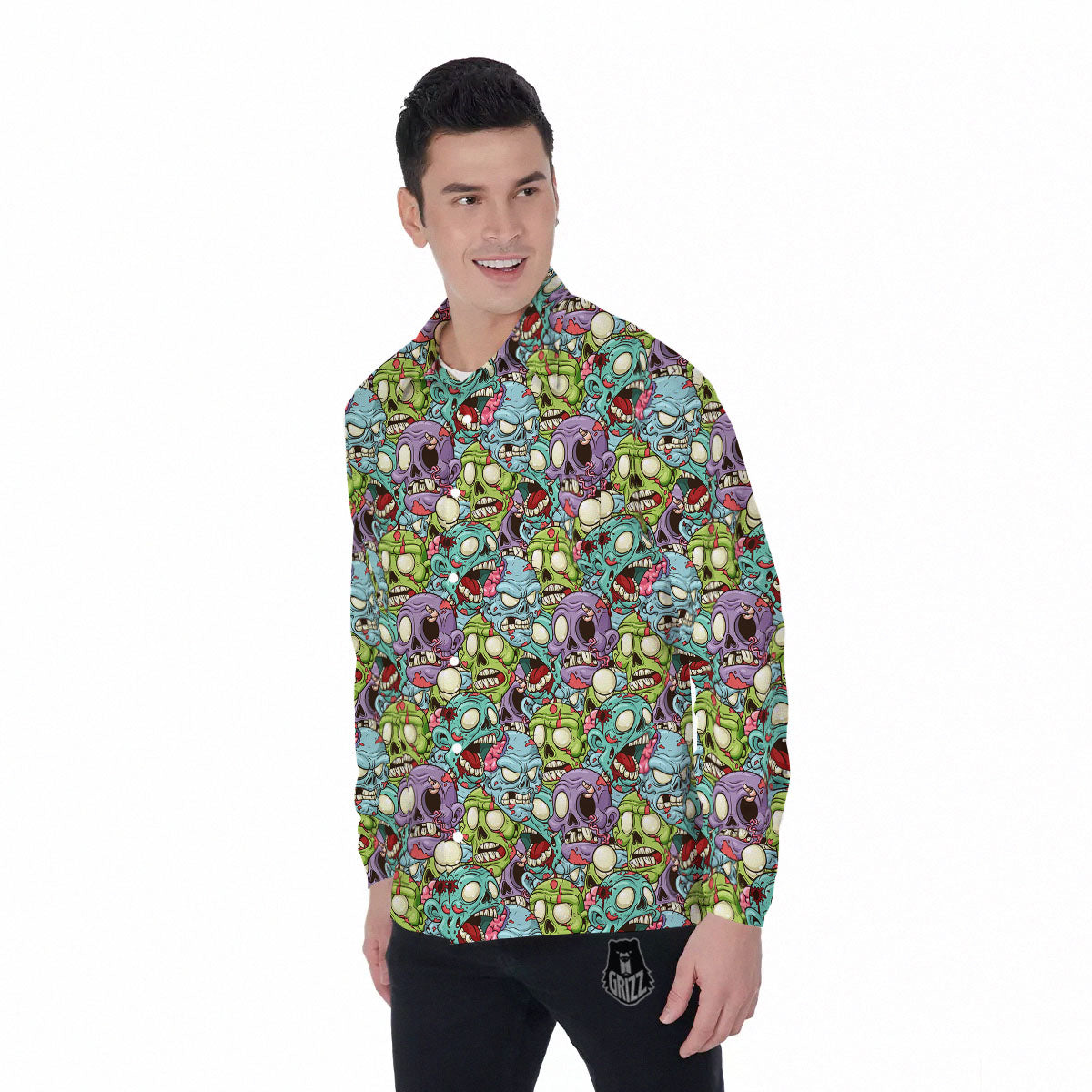 Zombie Bloody Print Pattern Men's Long Sleeve Shirts-grizzshop