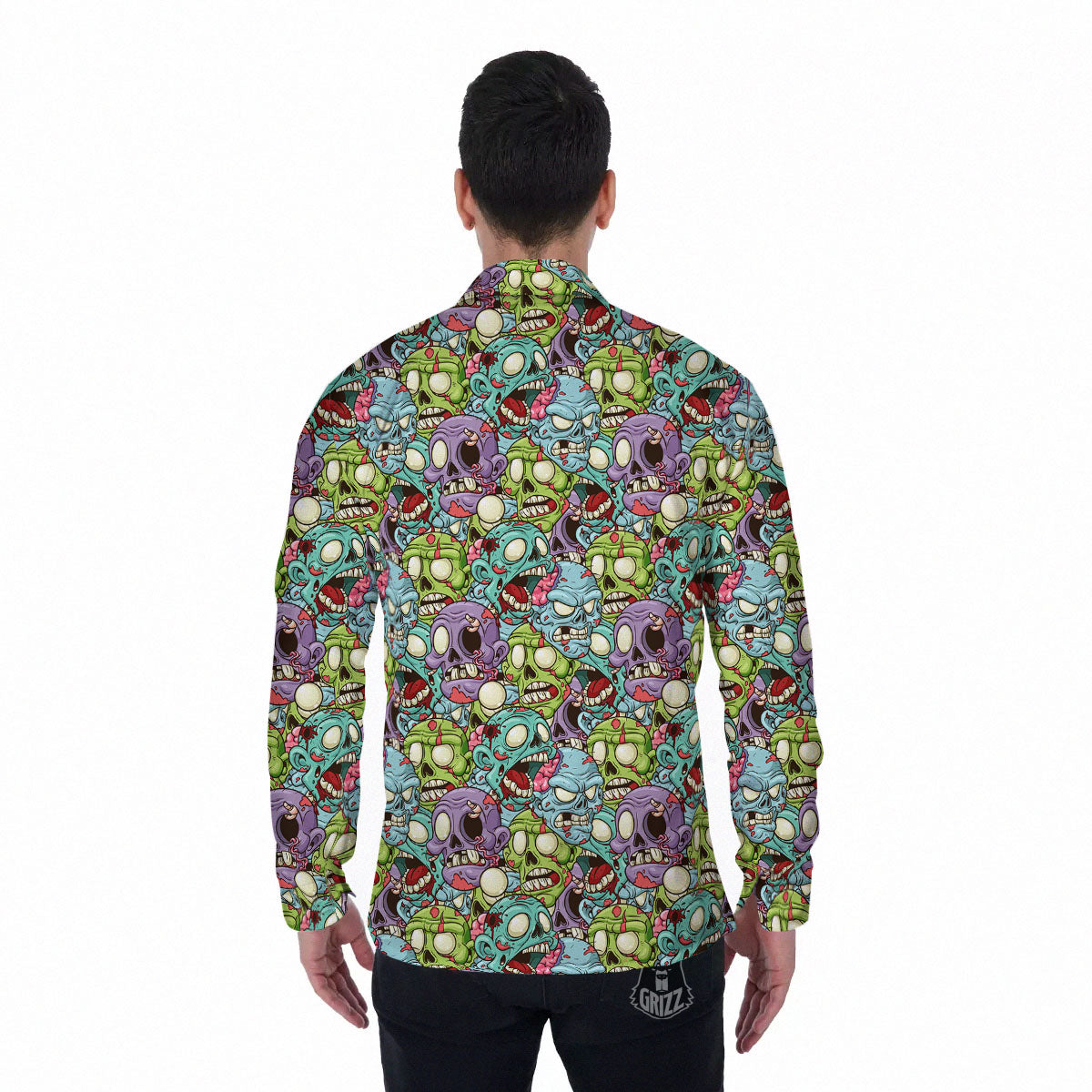 Zombie Bloody Print Pattern Men's Long Sleeve Shirts-grizzshop