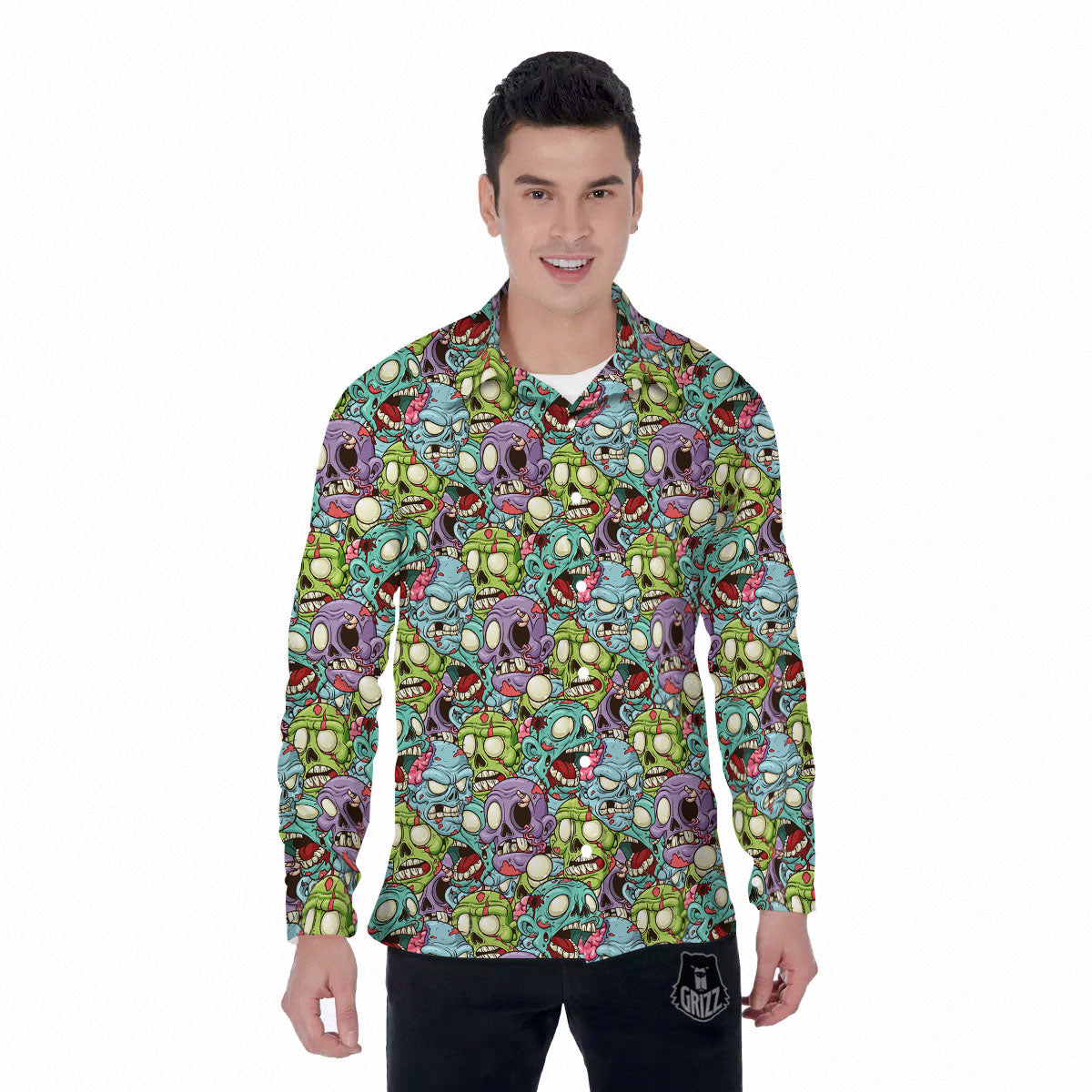 Zombie Bloody Print Pattern Men's Long Sleeve Shirts-grizzshop