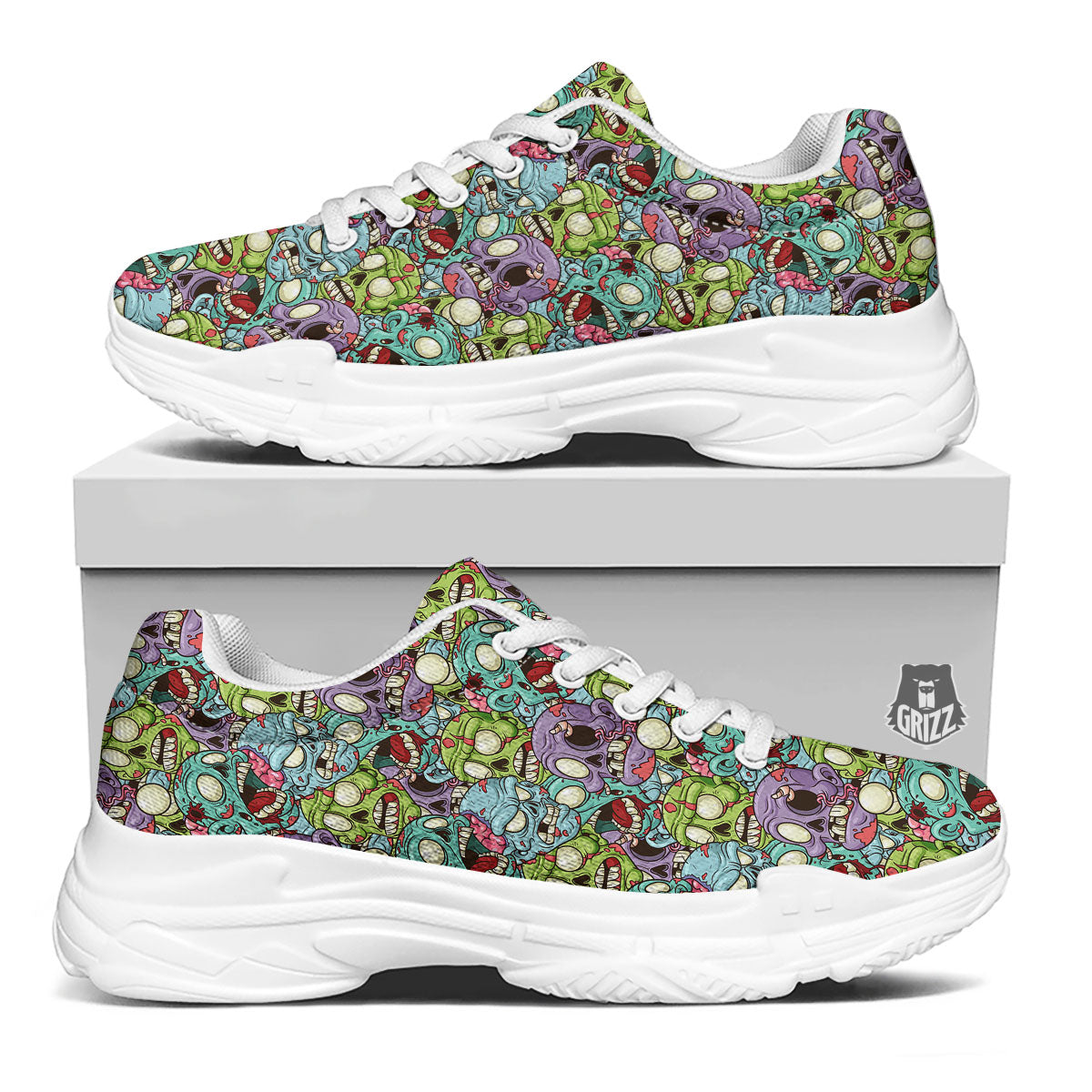 Zombie Bloody Print Pattern White Chunky Shoes-grizzshop