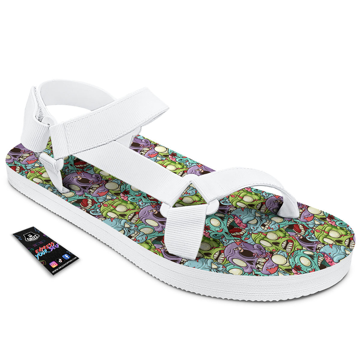 Zombie Bloody Print Pattern White Open Toe Sandals-grizzshop