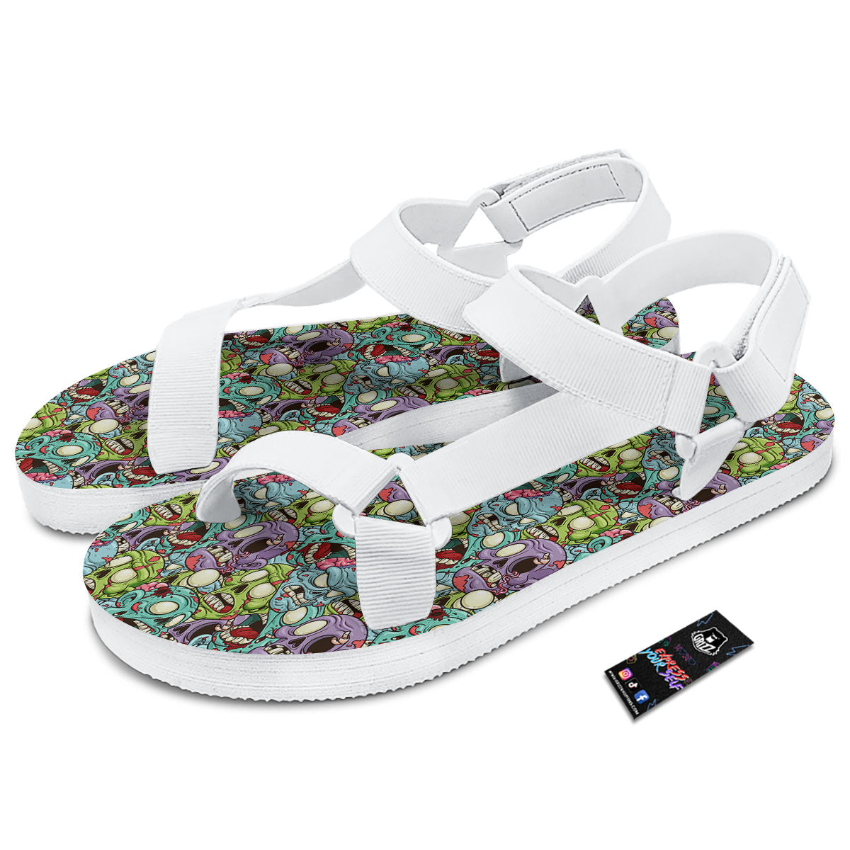 Zombie Bloody Print Pattern White Open Toe Sandals-grizzshop
