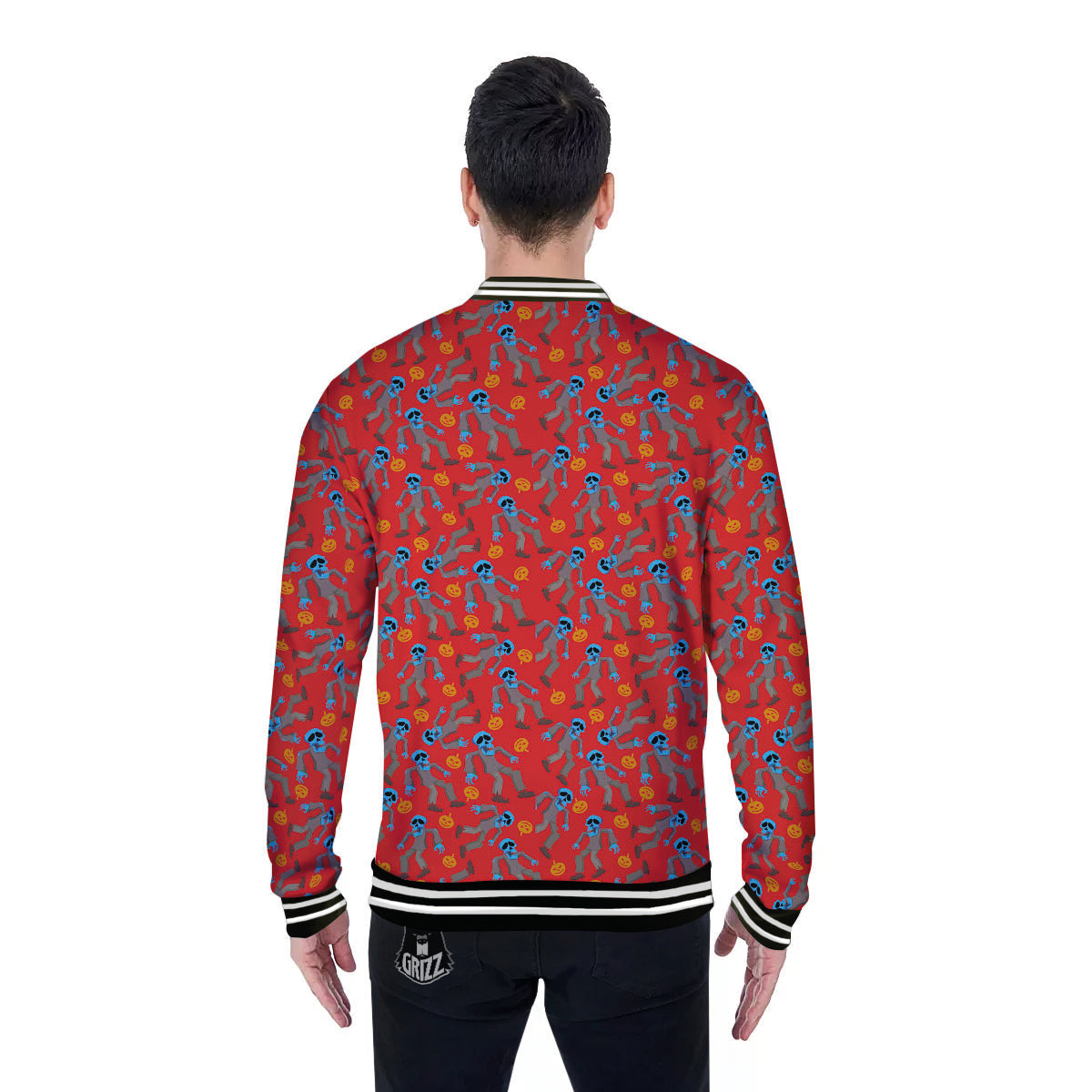 Zombie Blue Print Pattern Baseball Jacket-grizzshop