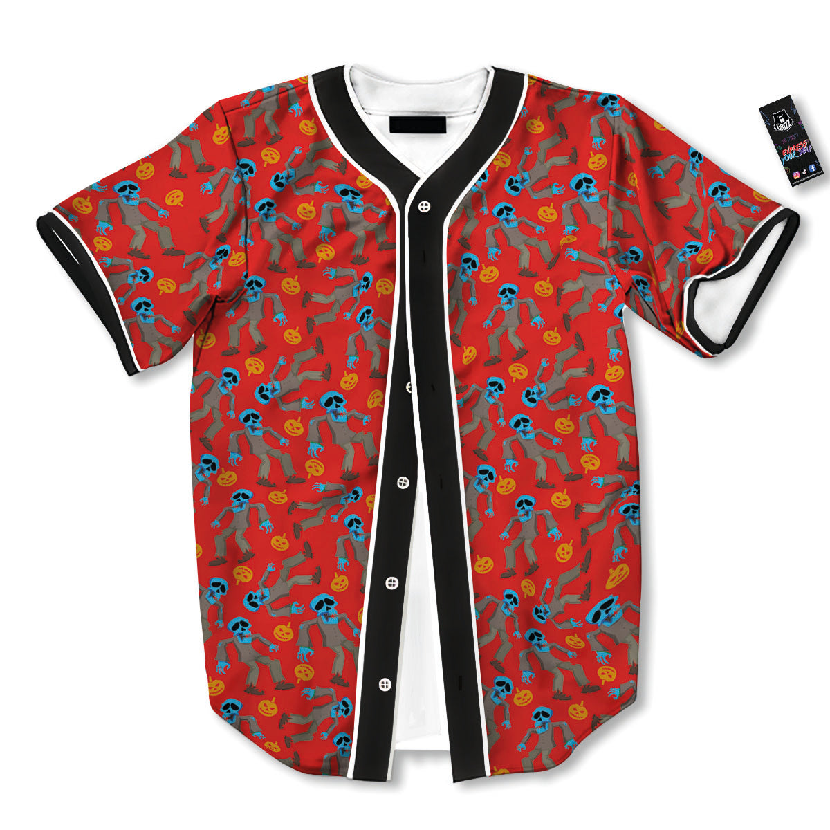 Zombie Blue Print Pattern Baseball Jersey-grizzshop