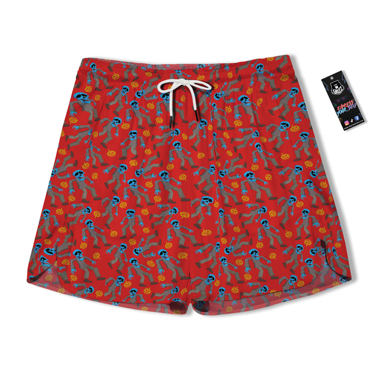 Zombie Blue Print Pattern Men's Running Shorts-grizzshop