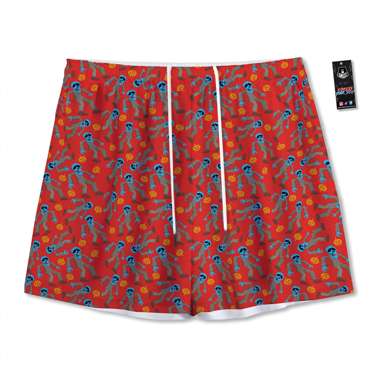 Zombie Blue Print Pattern Mesh Shorts-grizzshop