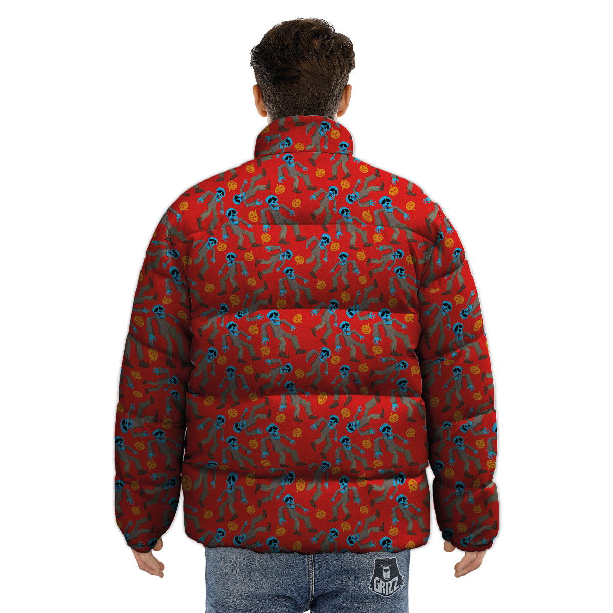 Zombie Blue Print Pattern Puffer Jacket-grizzshop