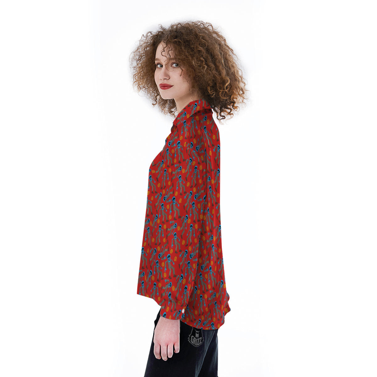 Zombie Blue Print Pattern Women's Long Sleeve Shirts-grizzshop