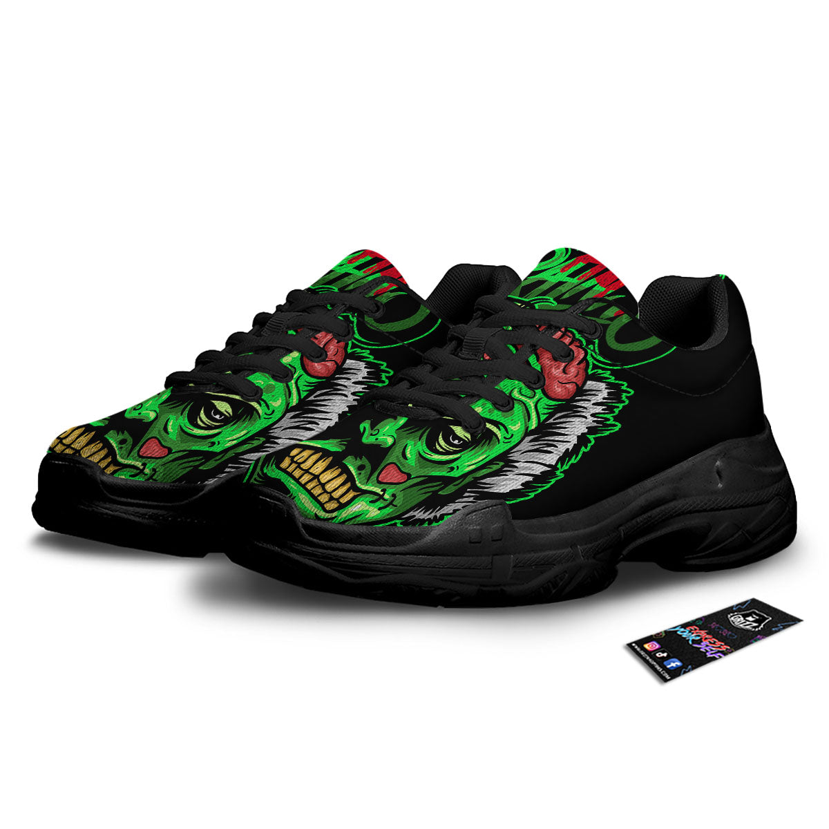 Zombie Brain Halloween Print Black Chunky Shoes-grizzshop