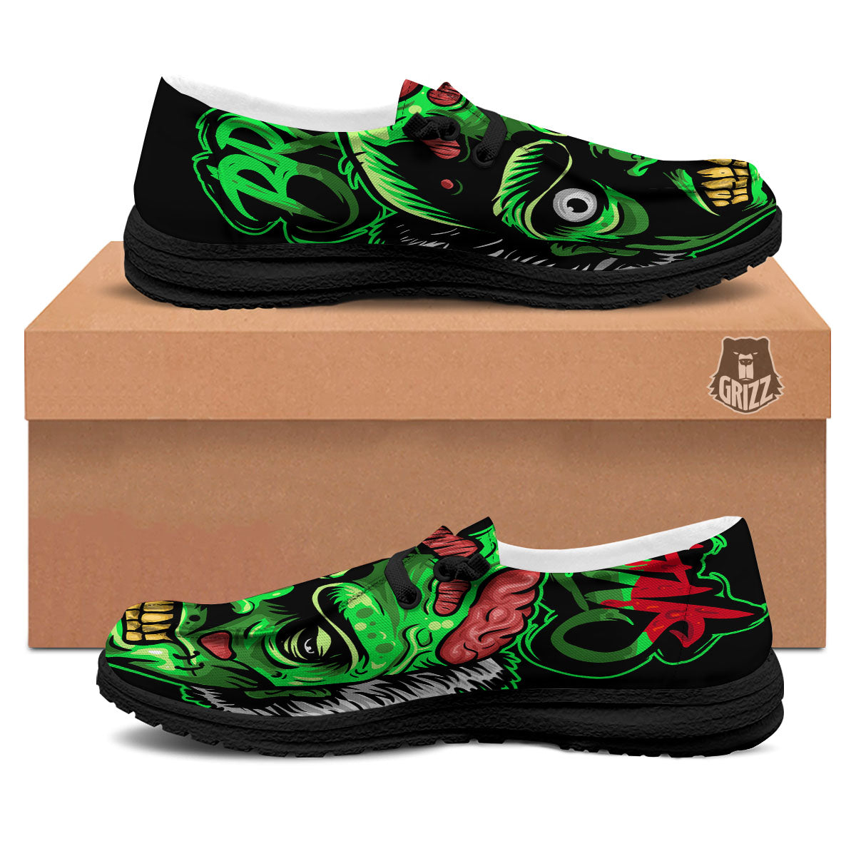 Zombie Brain Halloween Print Black Loafers-grizzshop