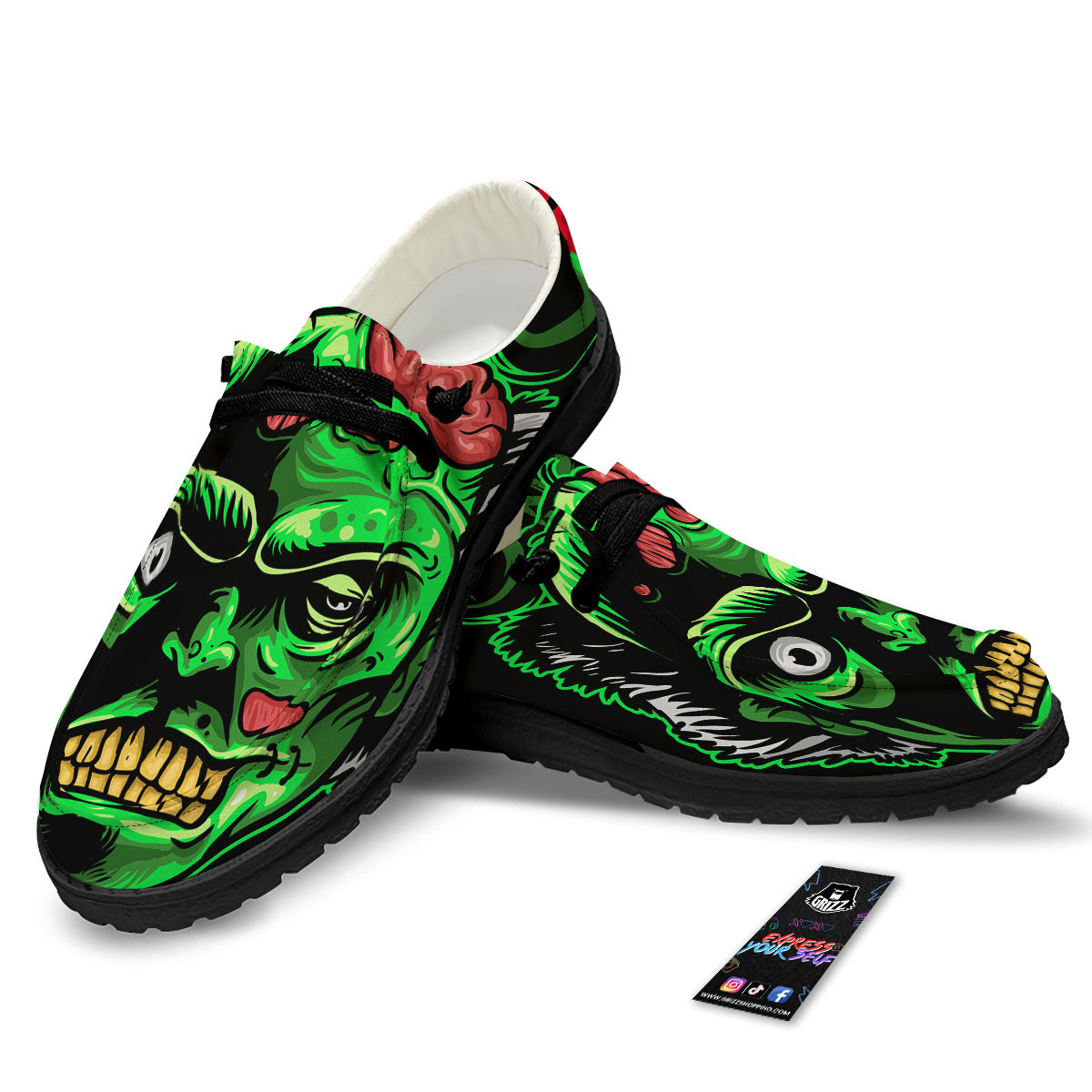 Zombie Brain Halloween Print Black Loafers-grizzshop