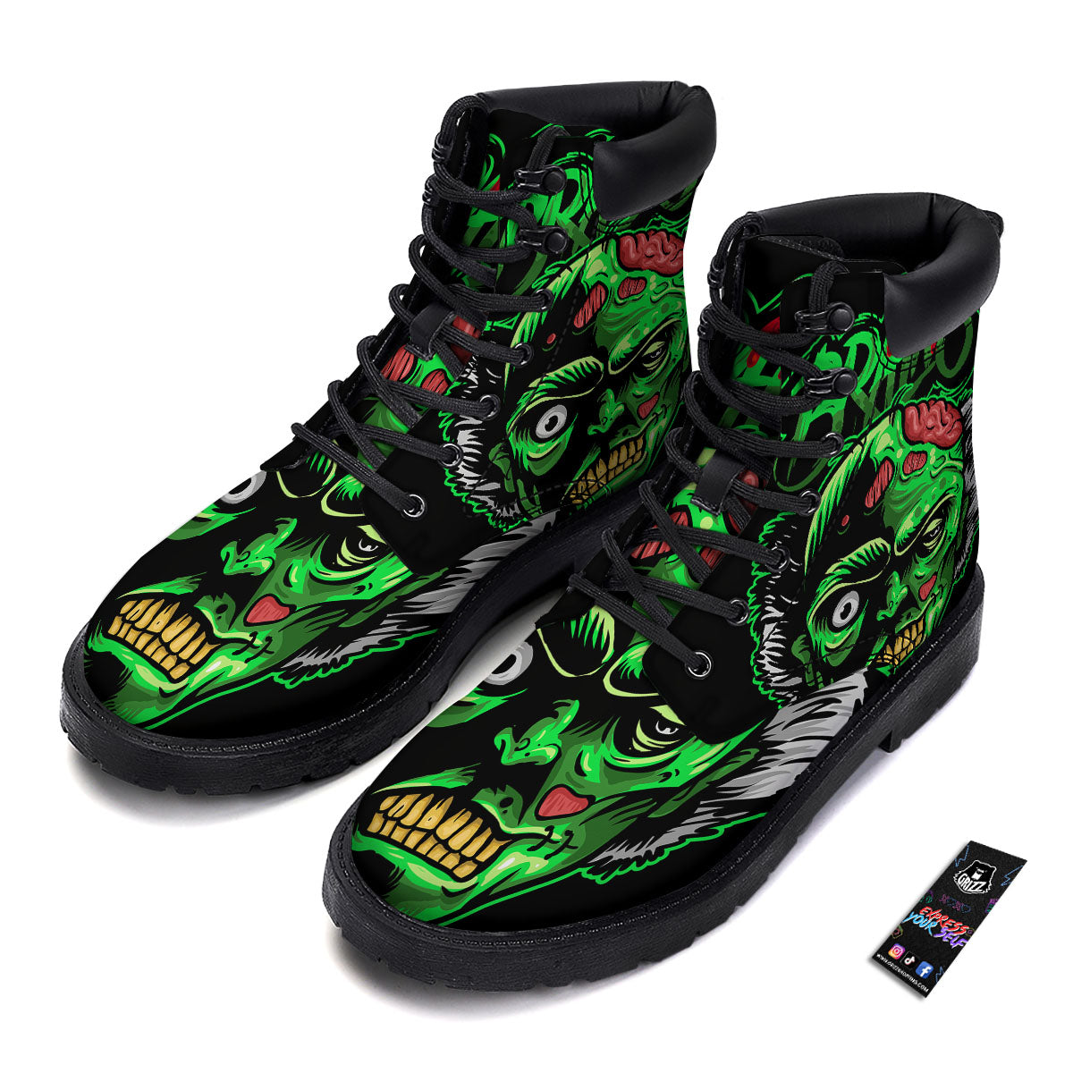 Zombie Brain Halloween Print Boots-grizzshop