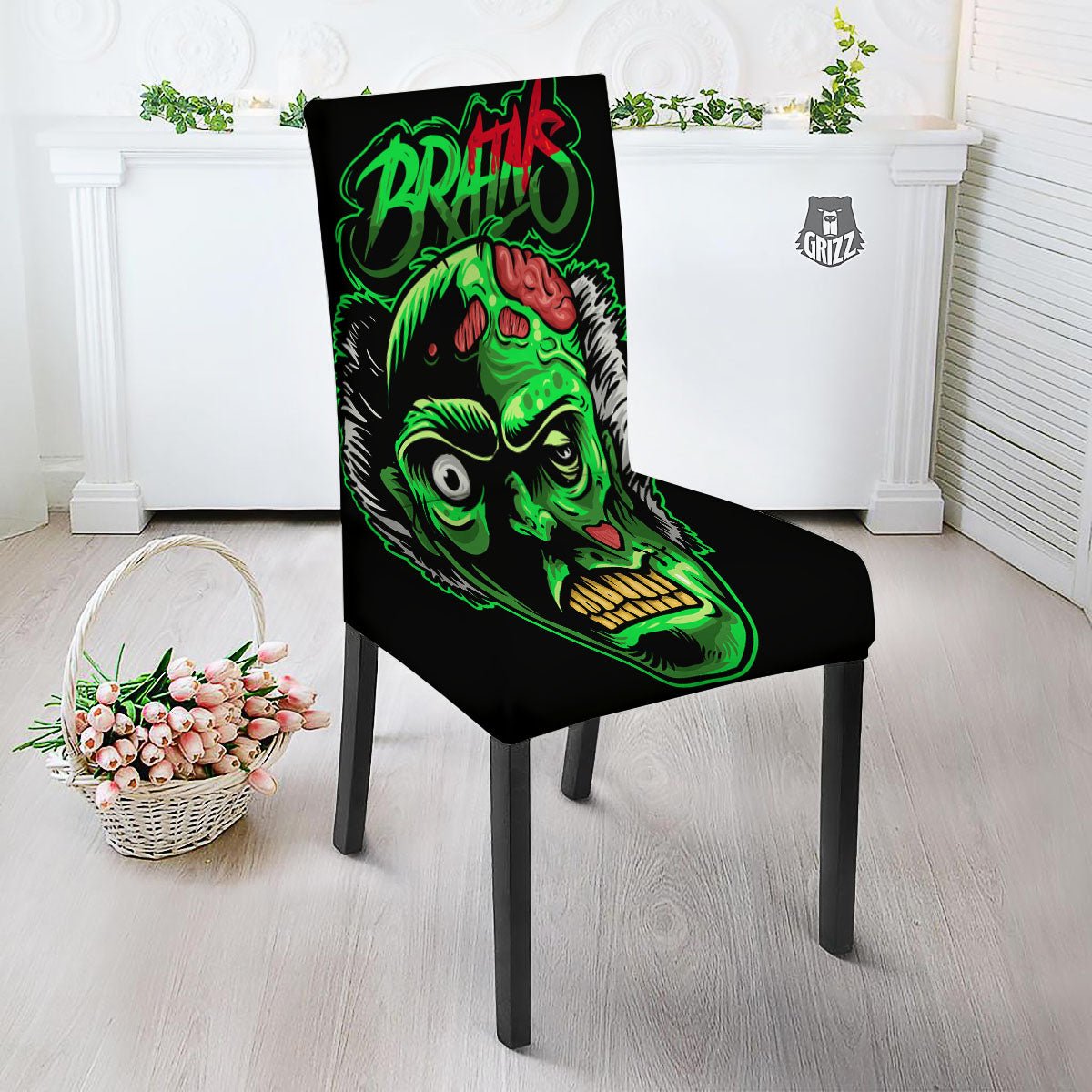 Zombie Brain Halloween Print Dining Chair Slipcover-grizzshop