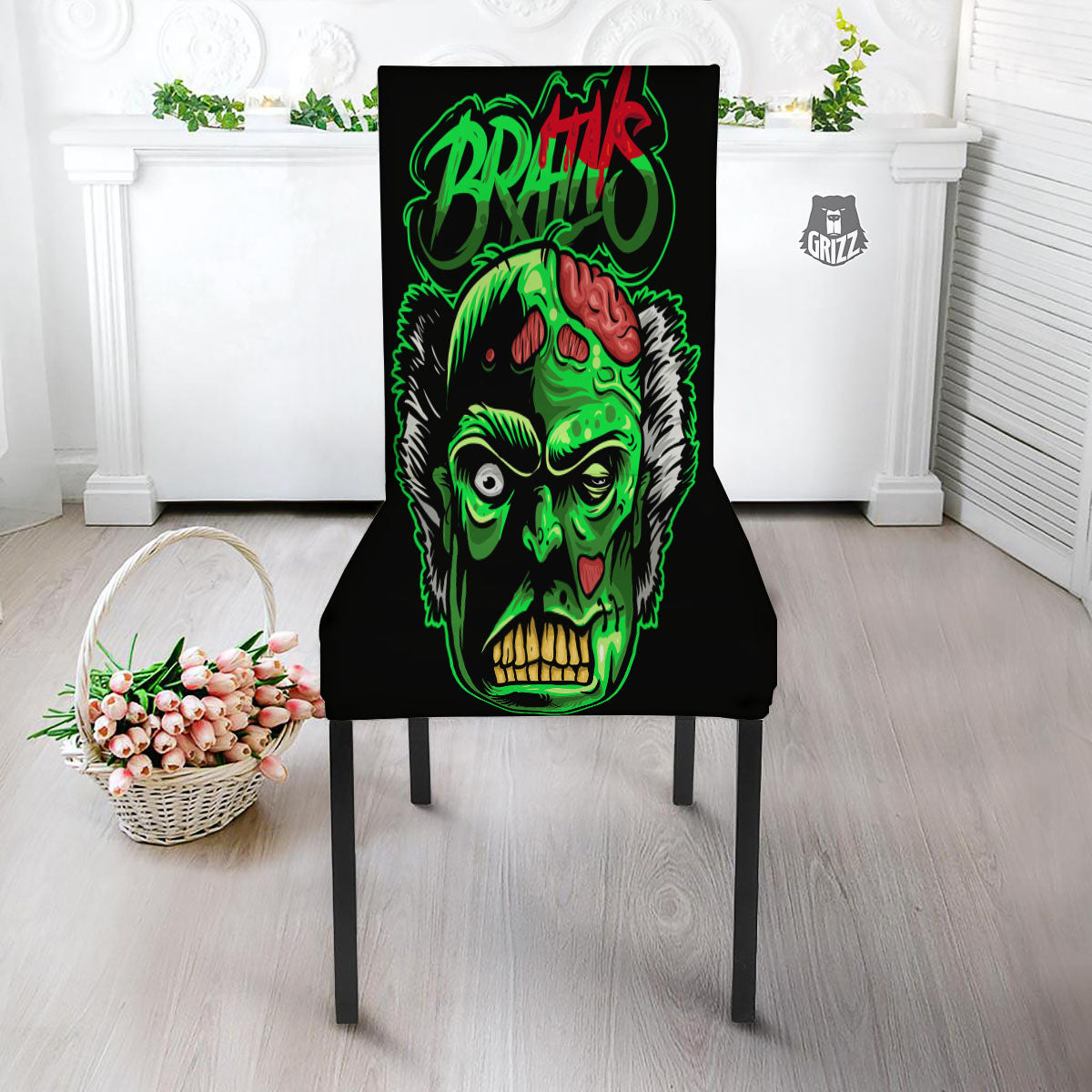 Zombie Brain Halloween Print Dining Chair Slipcover-grizzshop