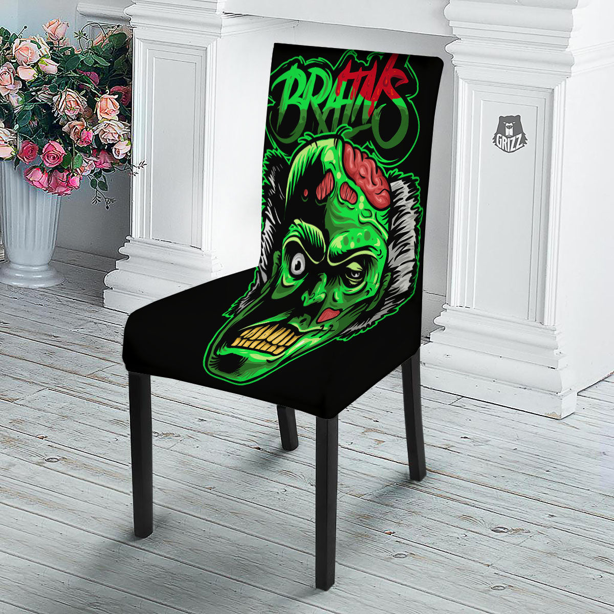 Zombie Brain Halloween Print Dining Chair Slipcover-grizzshop
