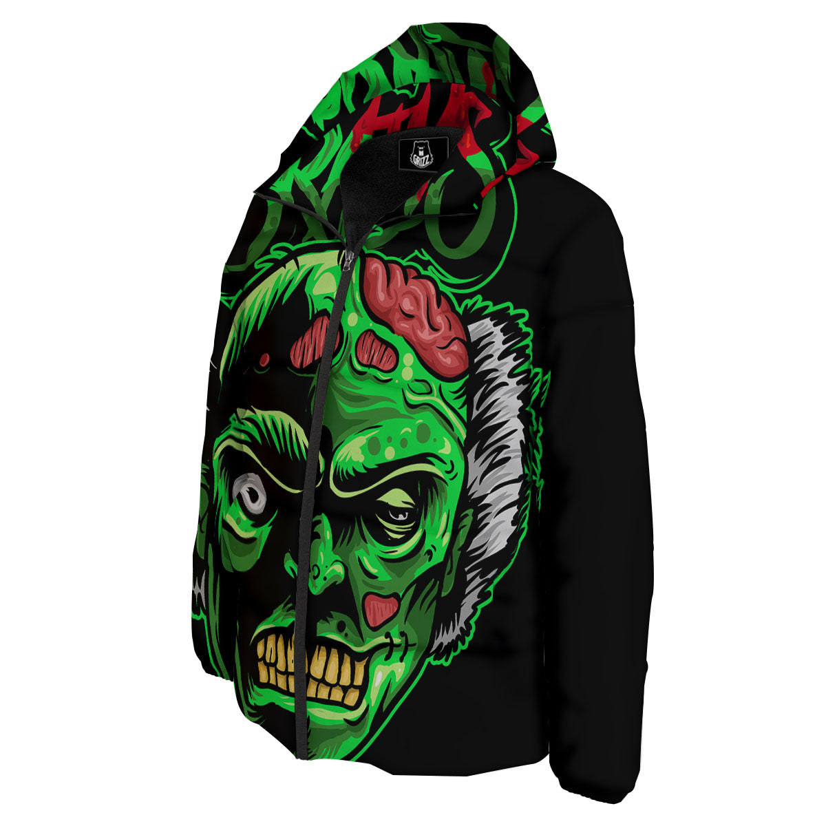 Zombie Brain Halloween Print Down Jacket-grizzshop