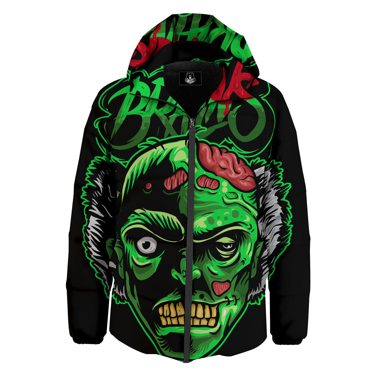 Zombie Brain Halloween Print Down Jacket-grizzshop