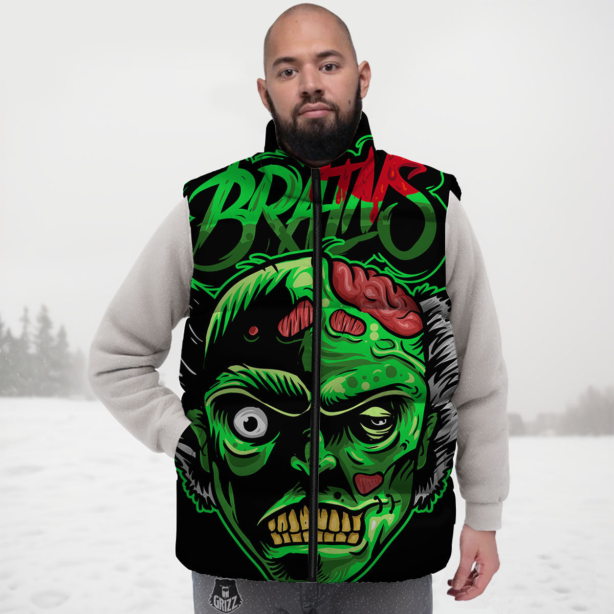 Zombie Brain Halloween Print Down Vest