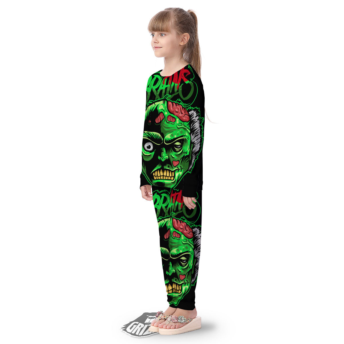 Zombie Brain Halloween Print Kid's Pajamas-grizzshop