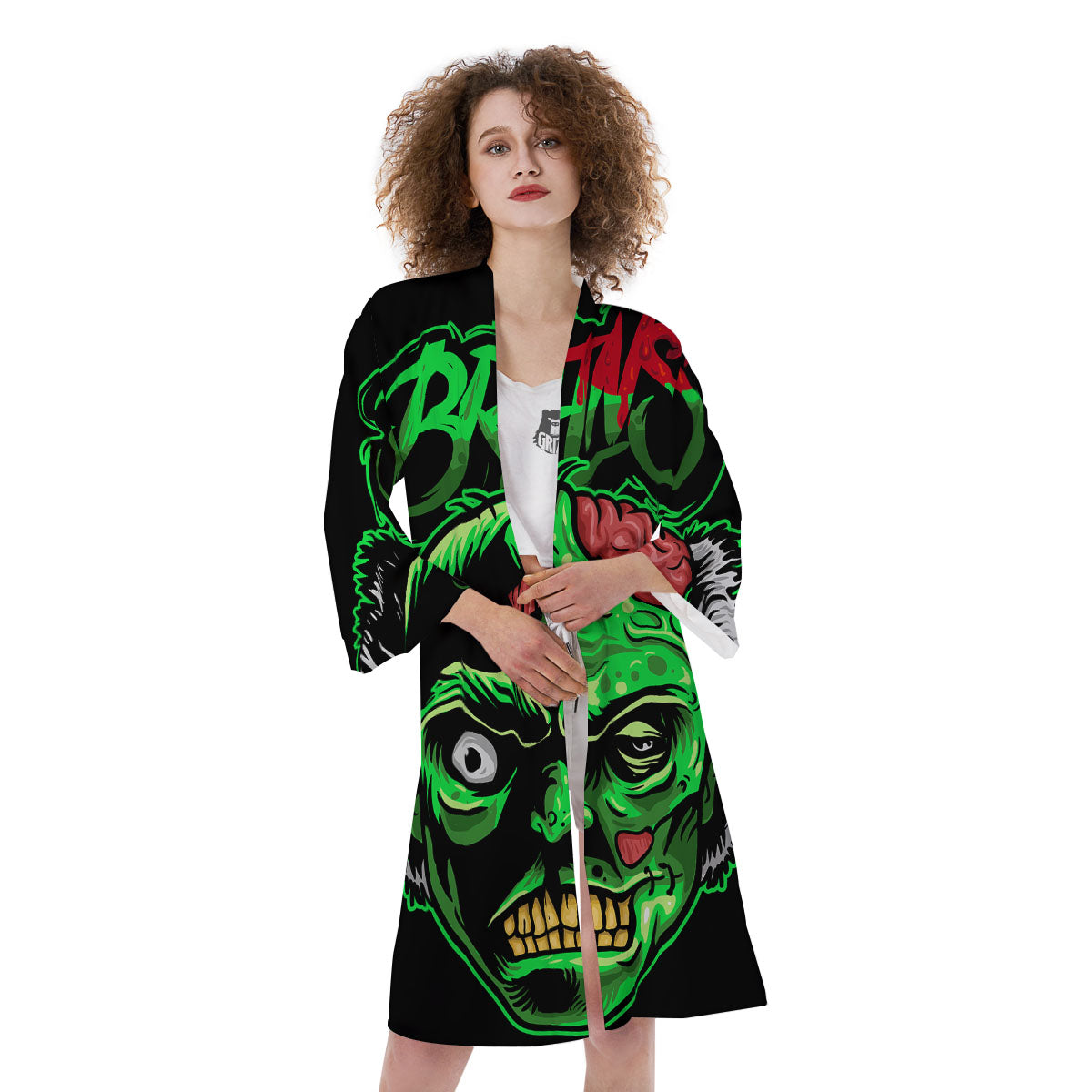 Zombie Brain Halloween Print Kimono-grizzshop