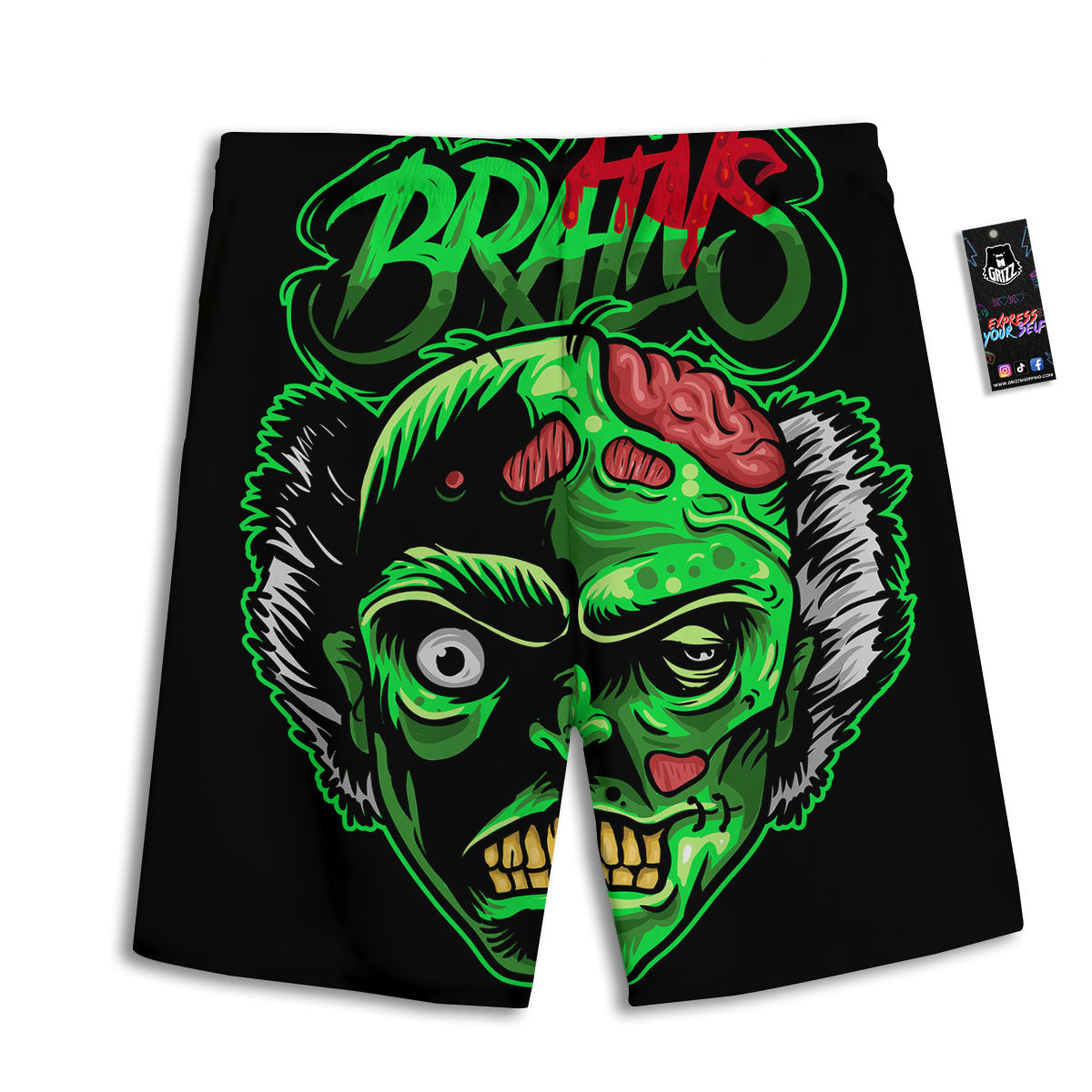 Zombie Brain Halloween Print Men's Athletic Shorts