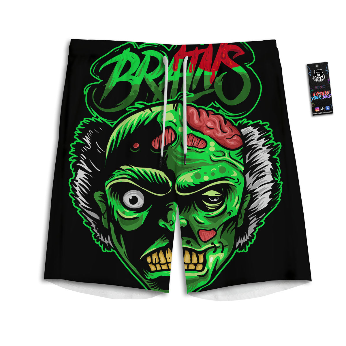 Zombie Brain Halloween Print Men's Athletic Shorts