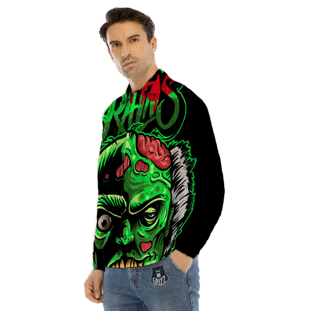 Zombie Brain Halloween Print Men's Dress Shirts-grizzshop