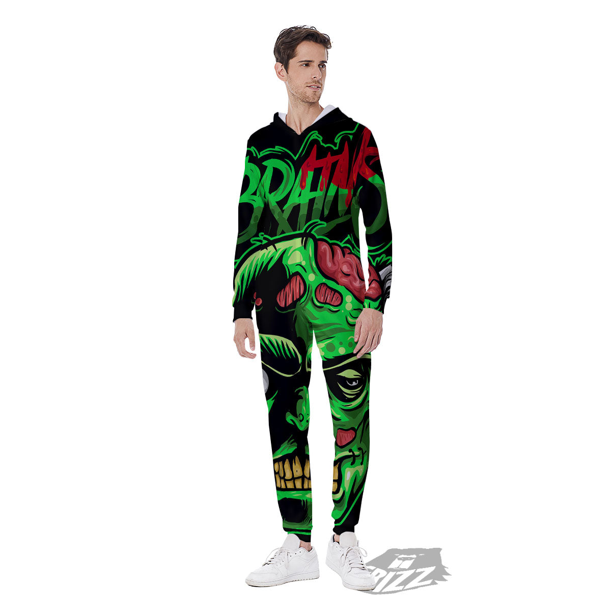 Zombie Brain Halloween Print Men's Jumpsuit-grizzshop
