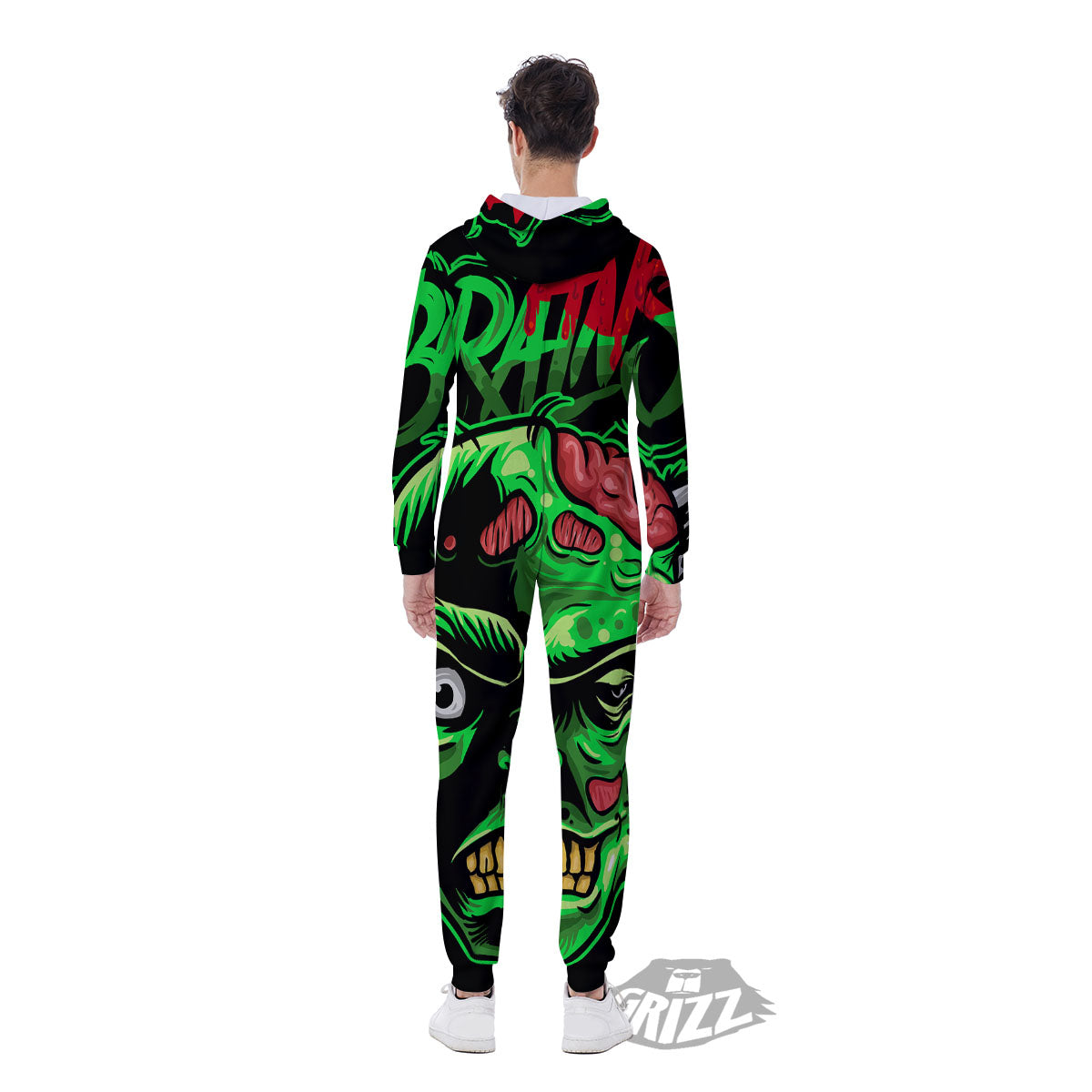 Zombie Brain Halloween Print Men's Jumpsuit-grizzshop
