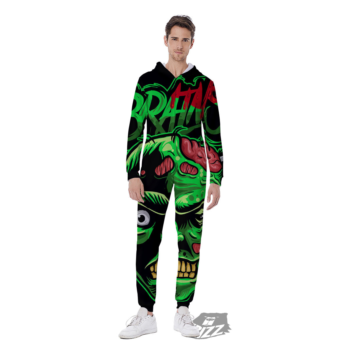 Zombie Brain Halloween Print Men's Jumpsuit-grizzshop