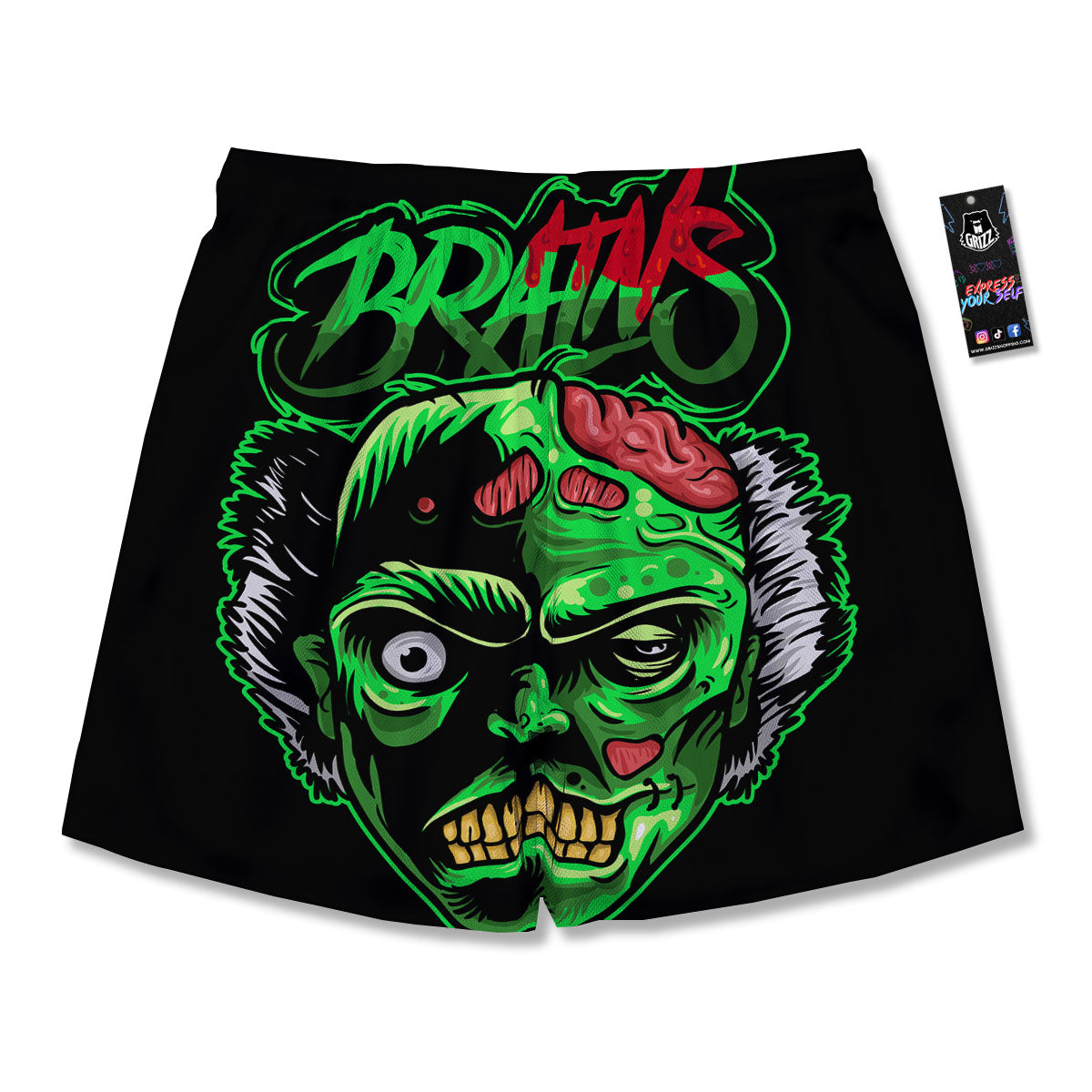 Zombie Brain Halloween Print Men's Running Shorts-grizzshop