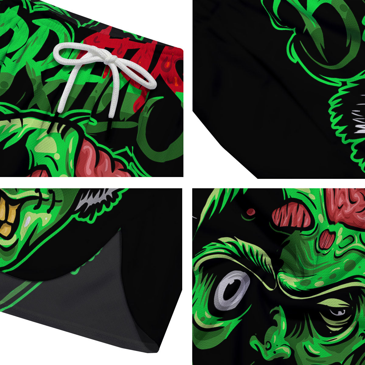 Zombie Brain Halloween Print Men's Running Shorts-grizzshop