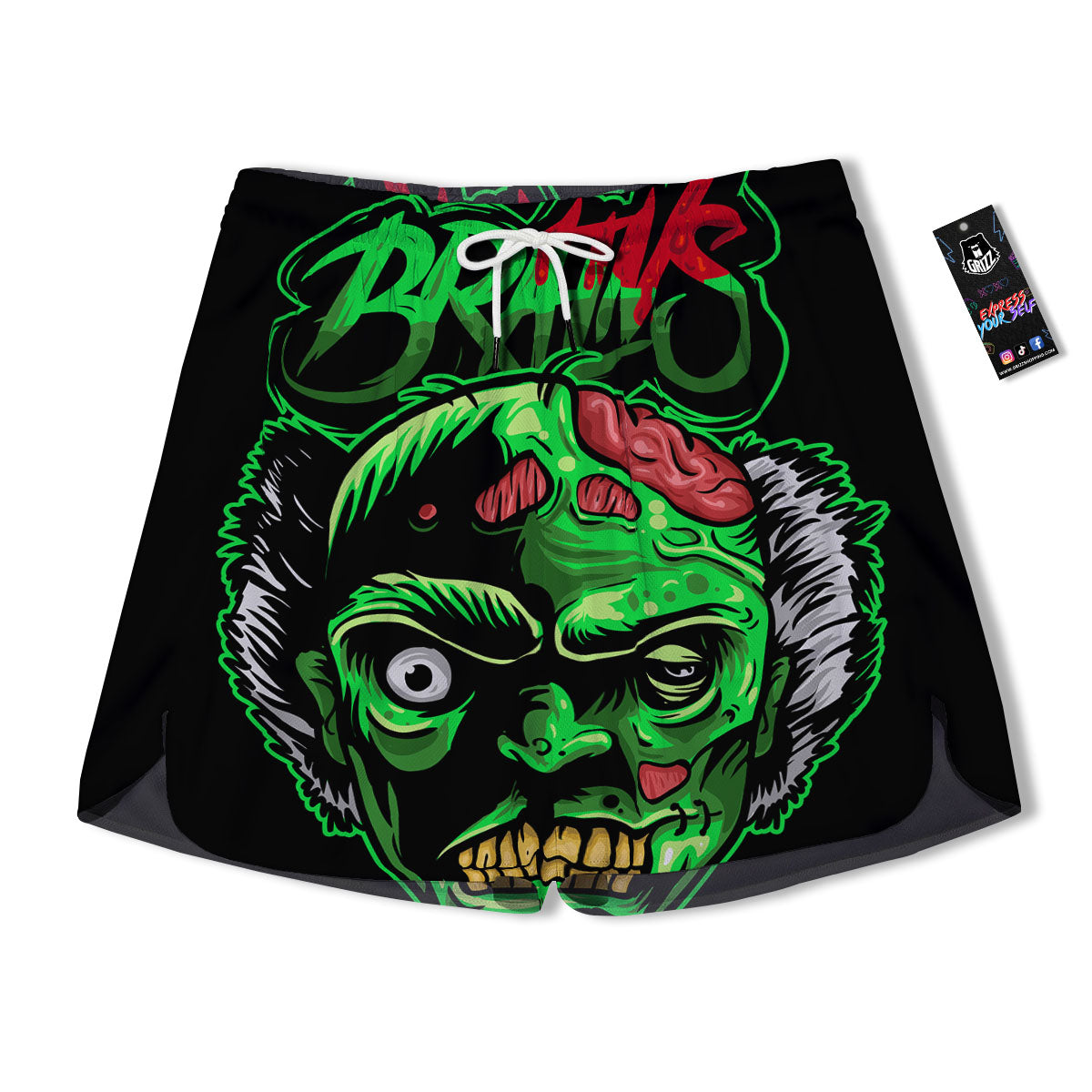 Zombie Brain Halloween Print Men's Running Shorts-grizzshop