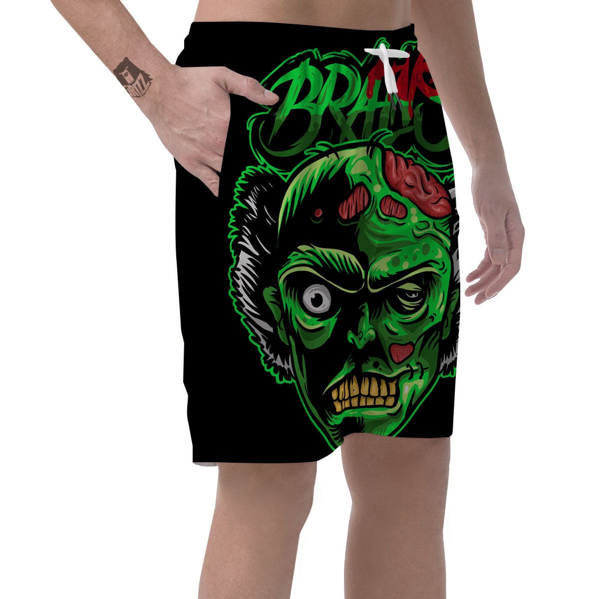Zombie Brain Halloween Print Men's Shorts-grizzshop