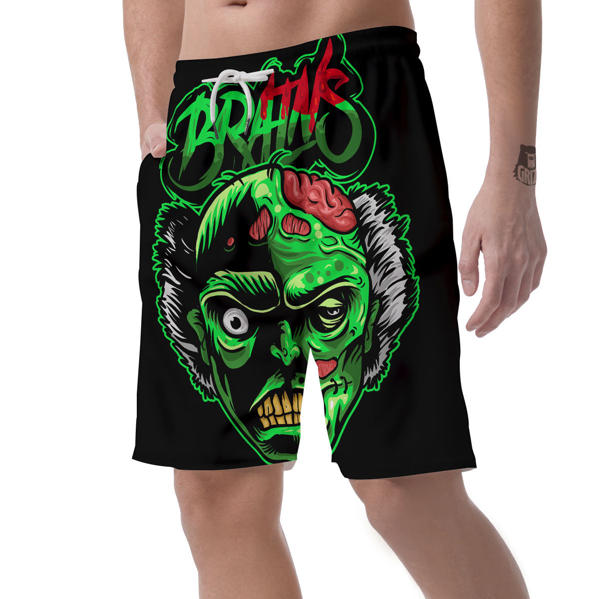 Zombie Brain Halloween Print Men's Shorts-grizzshop