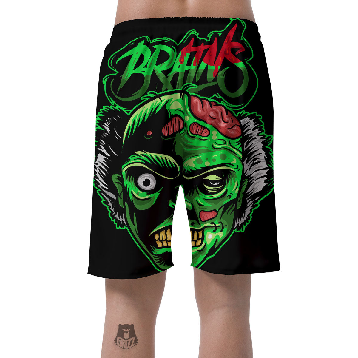 Zombie Brain Halloween Print Men's Shorts-grizzshop
