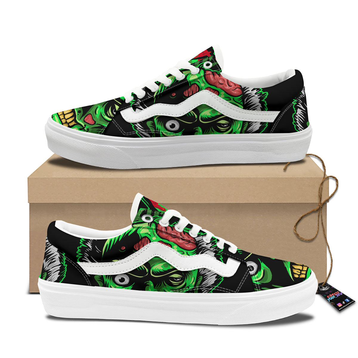 Zombie Brain Halloween Print Skate Shoes-grizzshop