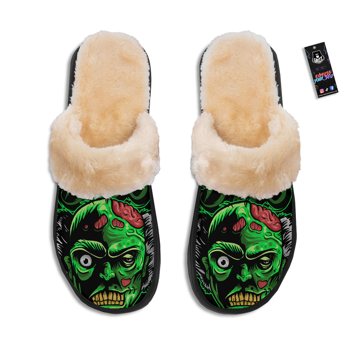 Zombie Brain Halloween Print Slippers-grizzshop