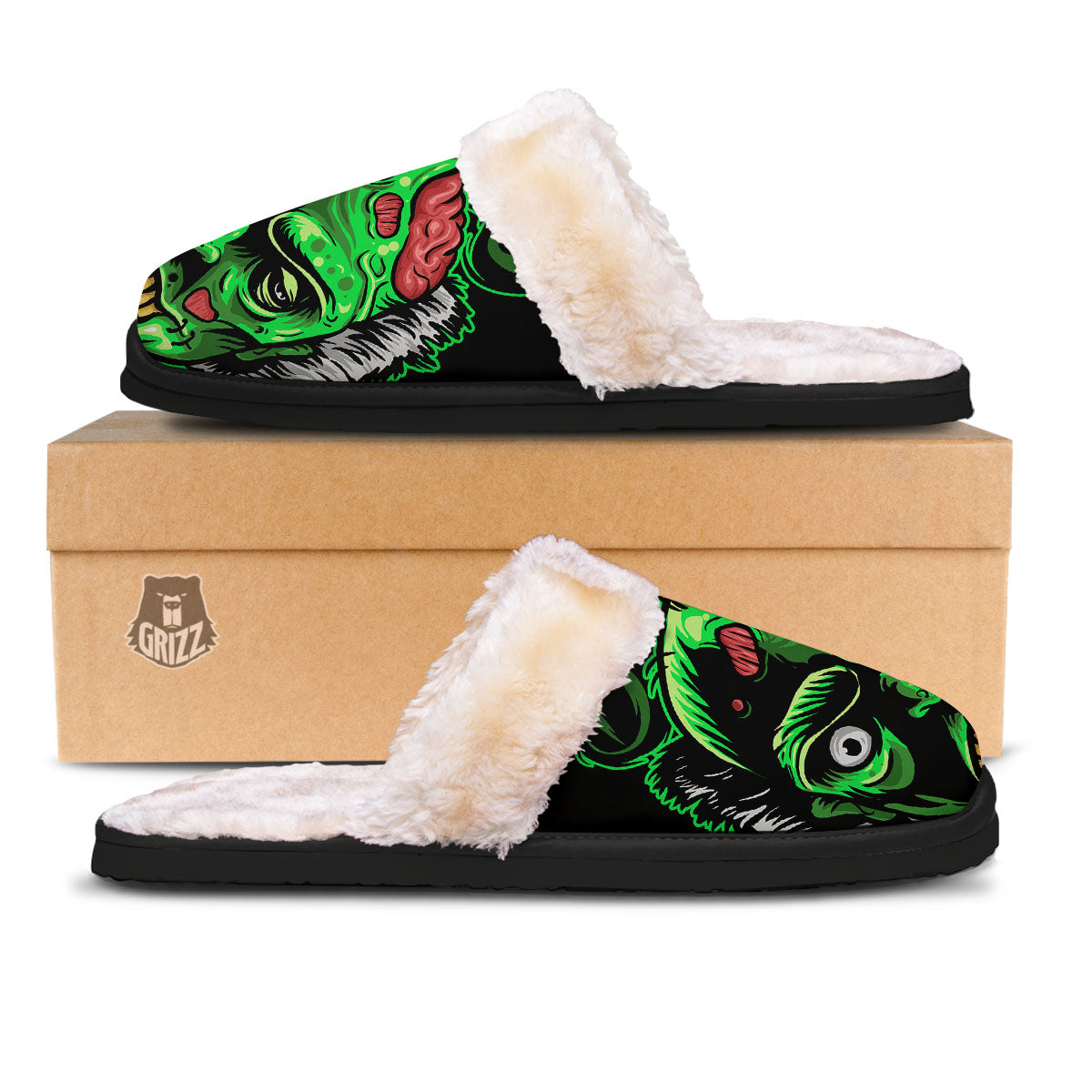 Zombie Brain Halloween Print Slippers-grizzshop