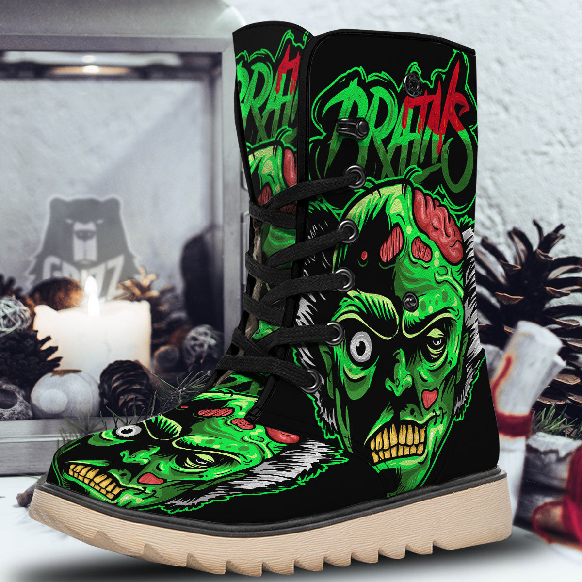 Zombie Brain Halloween Print Snow Boots-grizzshop