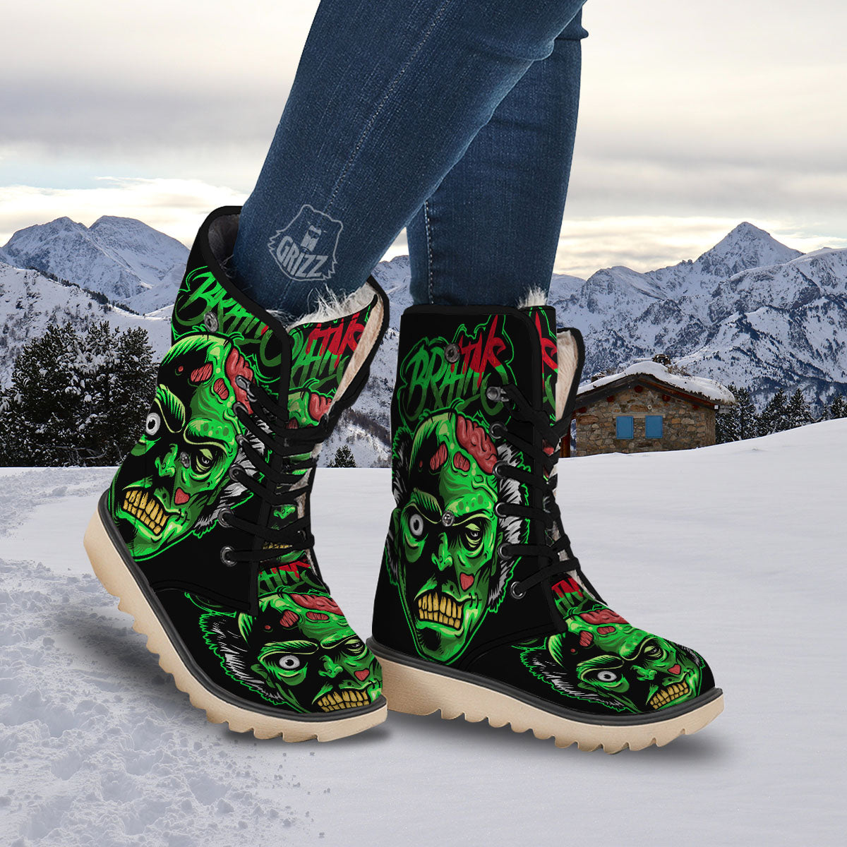 Zombie Brain Halloween Print Snow Boots-grizzshop