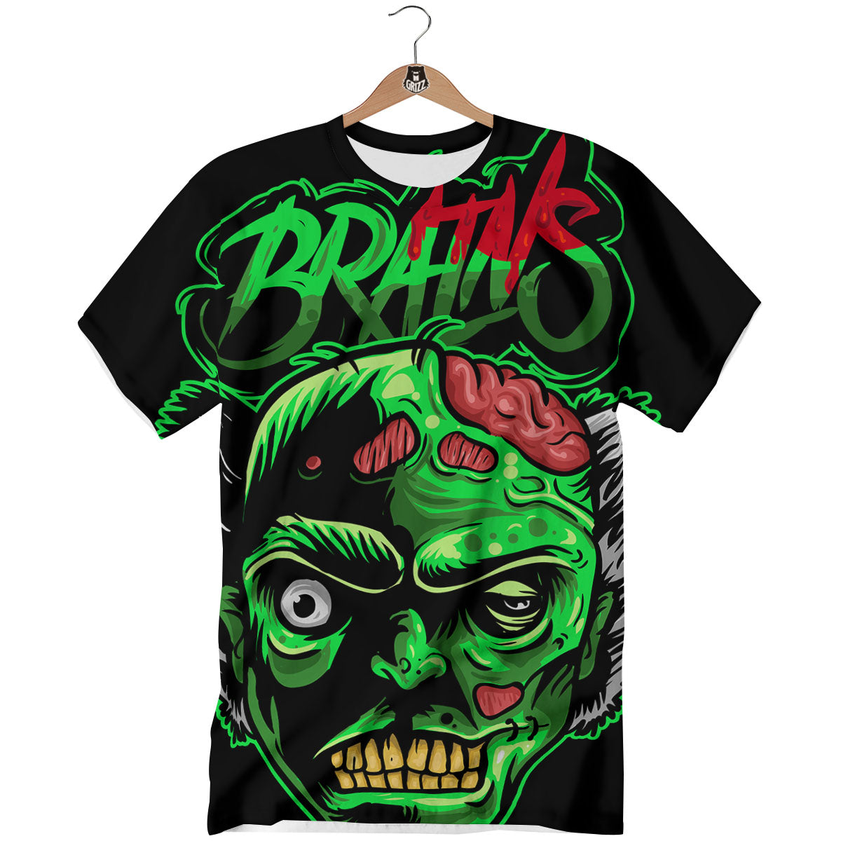 Zombie Brain Halloween Print T-Shirt-grizzshop