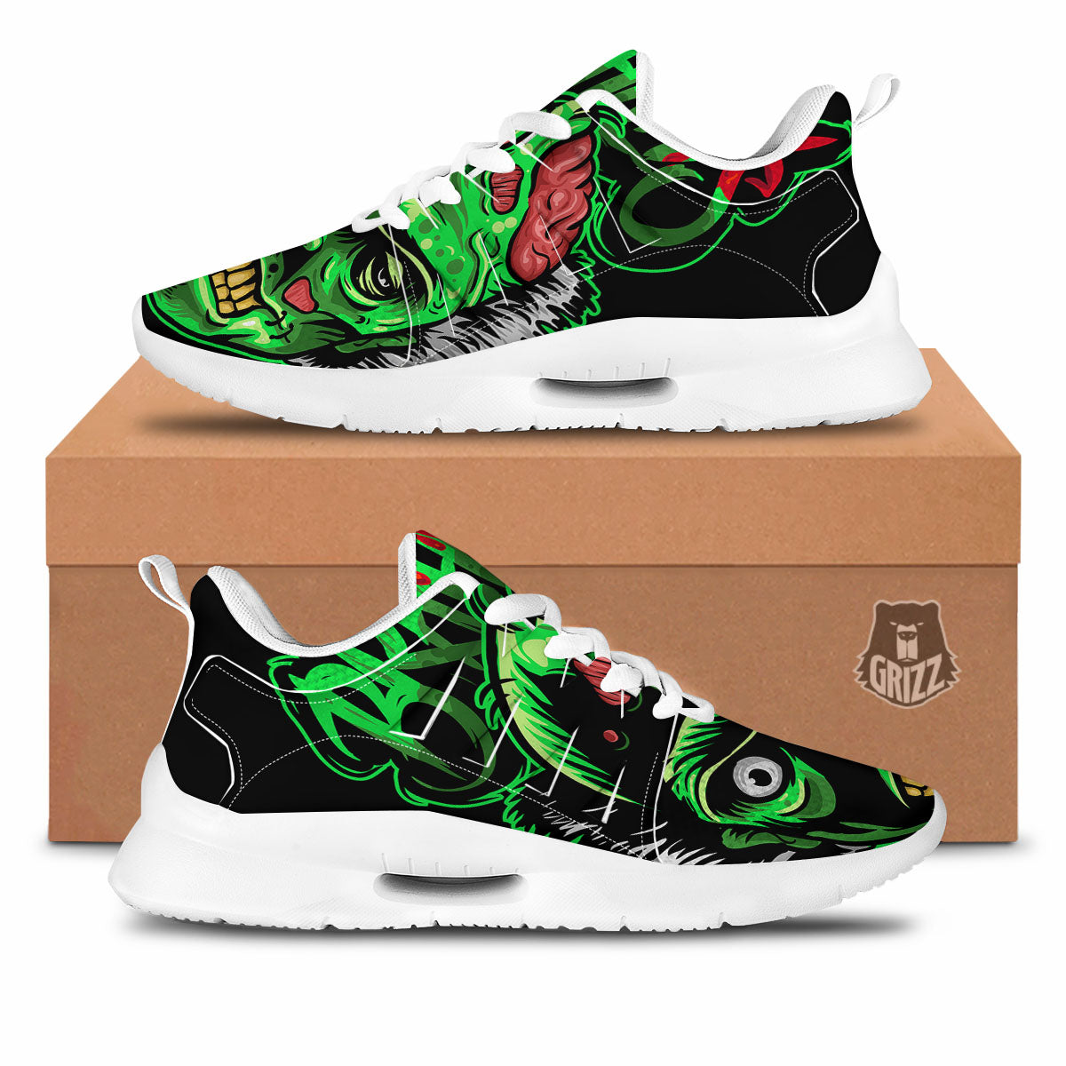Zombie Brain Halloween Print Tennis Shoes-grizzshop
