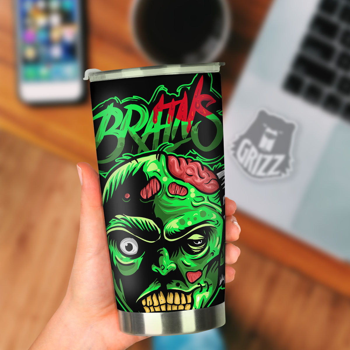 Zombie Brain Halloween Print Tumbler-grizzshop