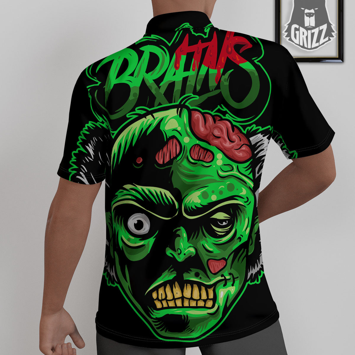 Zombie Brain Halloween Print Untucked Shirts-grizzshop