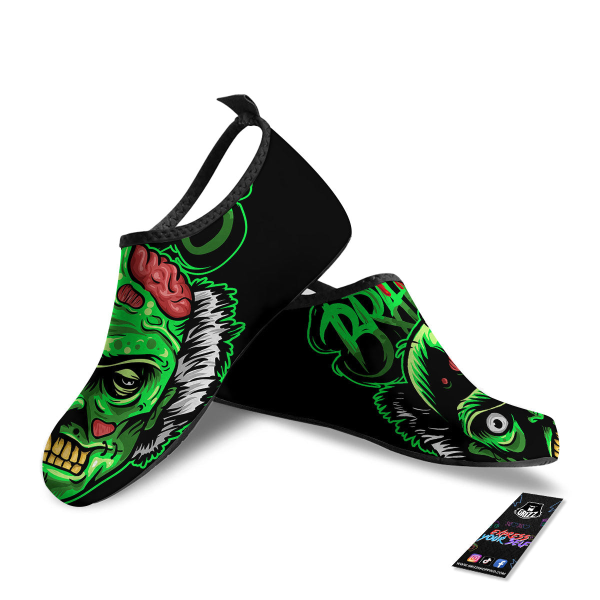 Zombie Brain Halloween Print Water Shoes-grizzshop