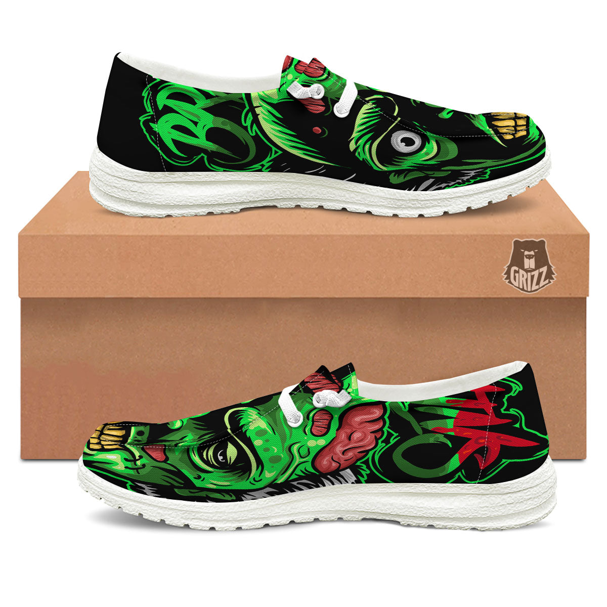Zombie Brain Halloween Print White Loafers-grizzshop